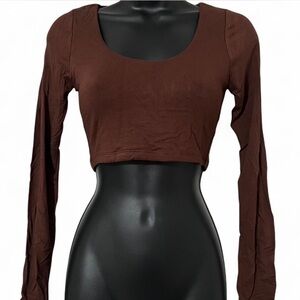 Naked Wardrobe NW SCP Crop Top Chocolate Brown Long Sleeve Medium NWT